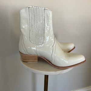 NWOT Free People Western Booties, Ivory Patent Leather - 39 (US 8.5)